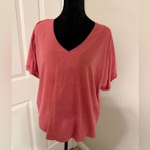 Peace Love World Pink V-Neck Short Sleeve Tee